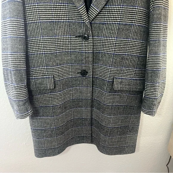Levi's Amaya Wool Blend Fur Trimmed Collar Meteorite Plaid Pea Coat Size Small - Picture 5 of 16
